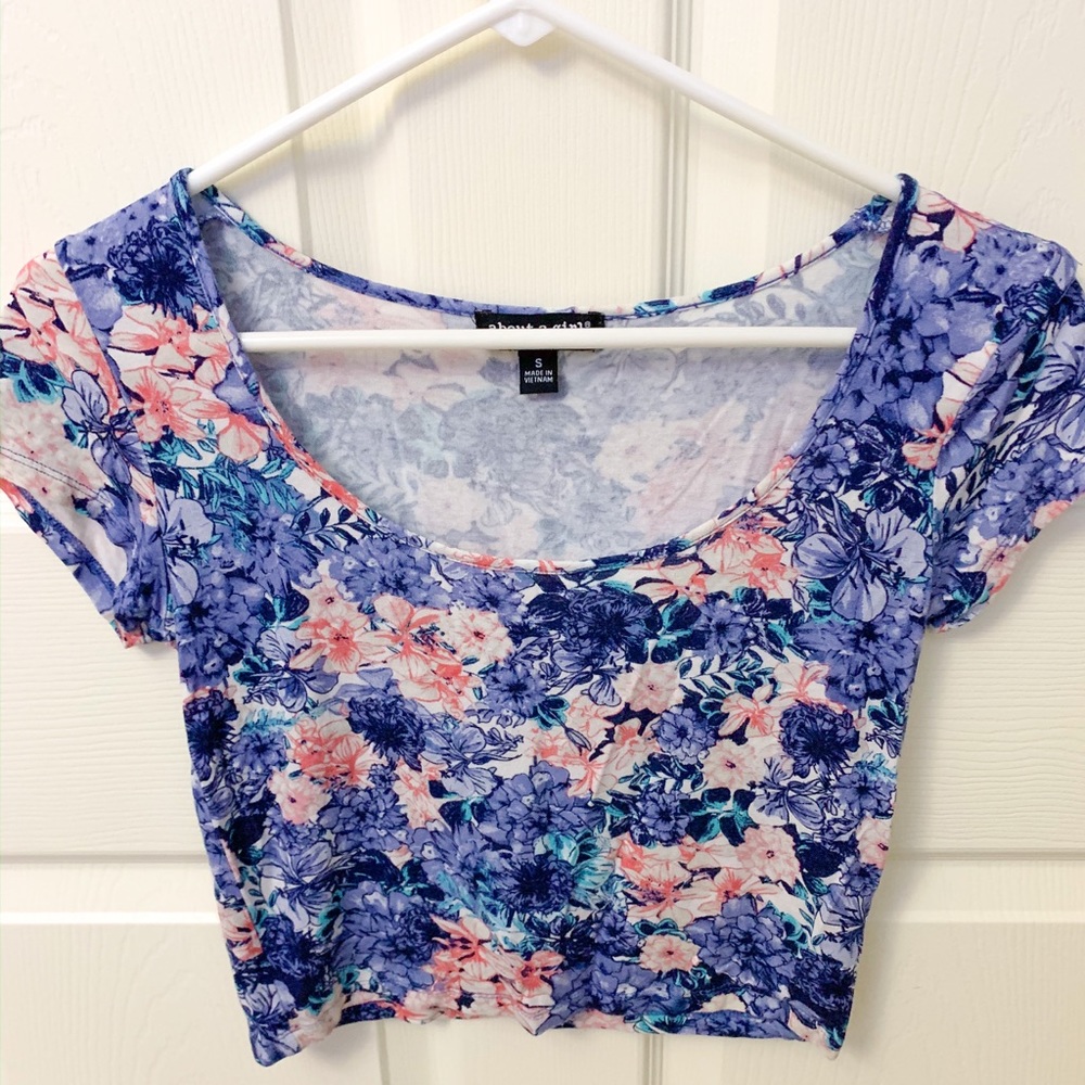 floral boho crop top scoop neck tee